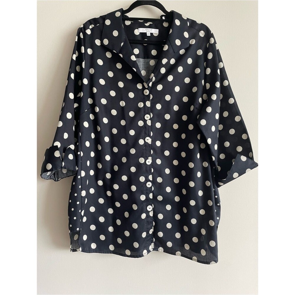Foxcroft Button up Blouse Black White Polka Dot 18W